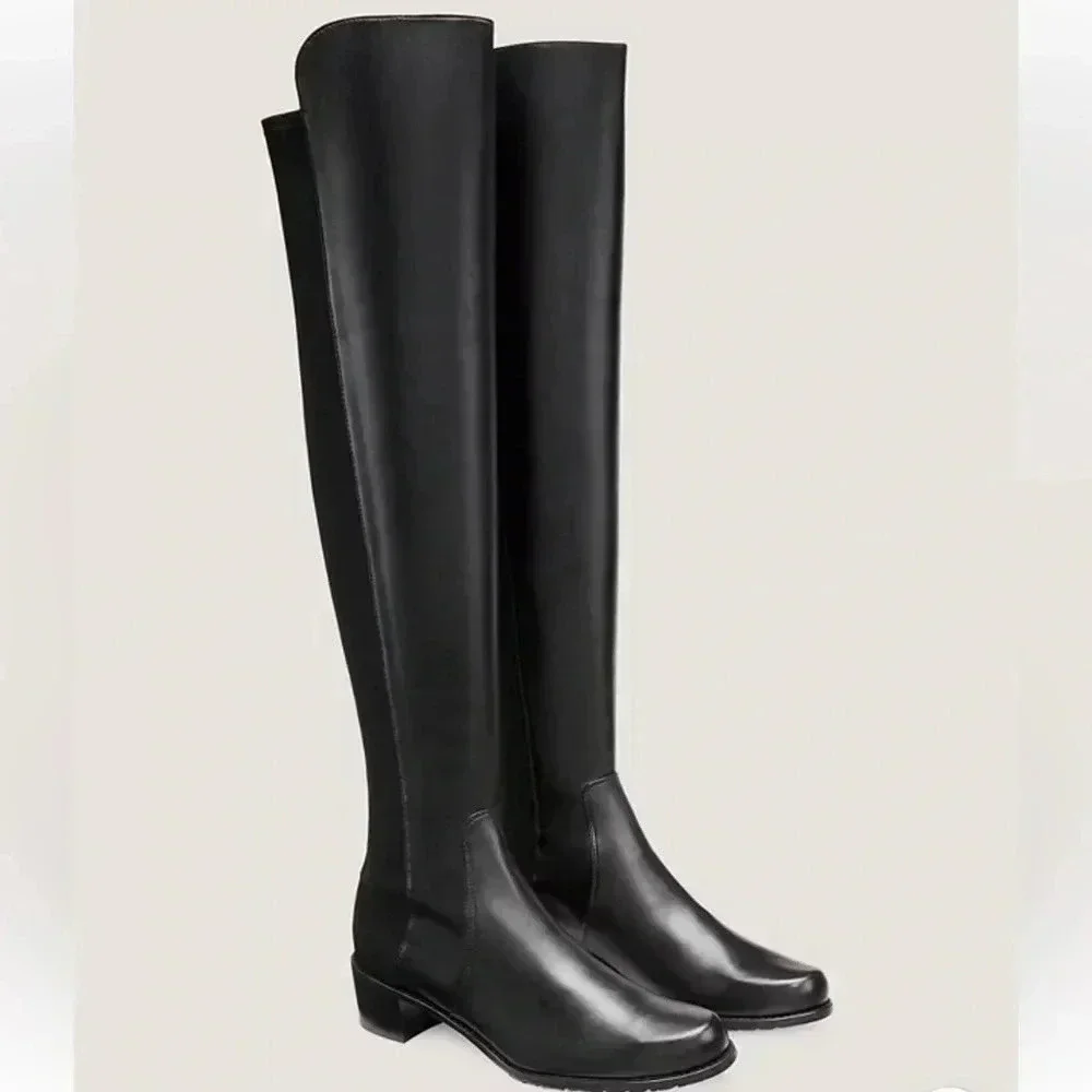 Stuart Weitzman Reserve Black Leather Over the Knee Boots Size